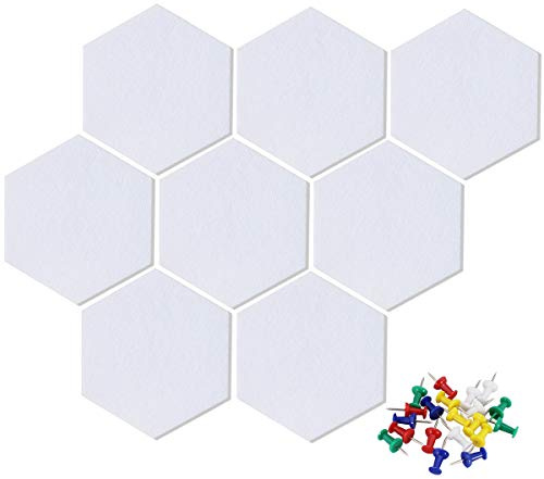 Felt Hexagon Bulletin Board with 20 Pins, Pack of 8 Self Adhesive Notice Boards for Home Office Kitchen, DIY Pin Board Wall Tiles for Photos Memos