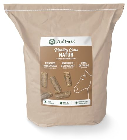 AniForte Natur Heucobs Pferd 14kg - Vitality Cobs, Raufutter zur Trockenfütterung, Heuersatz, Pferdefutter ohne Einweichen oder Anmischen, optimale Kau- & Speichelförderung, Grascobs staubarm