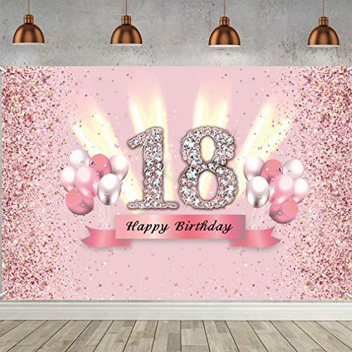 18. Geburtstag Deko für Mädchen, 18 Geburtstag Banner Hintergrund, 18. Geburtstagsparty Stoff Schild Poster, 18 Geburtstagsbanner Wand/Tisch Dekoration Plakat, Glitzern Rosa