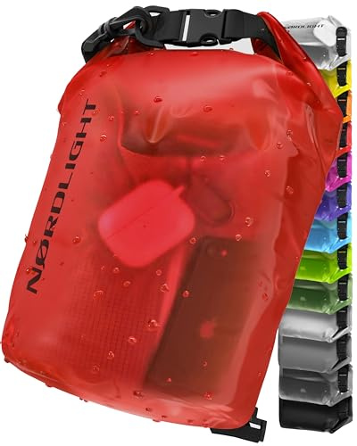 Nordlight Dry Bag och vattentät väska - (5L, Röd) Vattentät packväska med rullstängning och axelrem | Simning, strand, kanotpaddling, stå upp paddling, dykning
