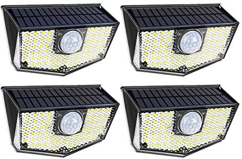 (4 Pack) Solar Outdoor Garden Lights Motion Sensor LED Security Lighting, IP67 Waterproof,Super-Focus Lens,High Efficiency Mono Solar Panel for Wall, Fence, Yard & Garage