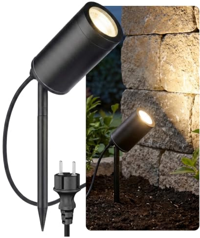 lambado LED Gartenstrahler mit Erdspieß GU10 Premium Bodenstrahler IP67 wasserdicht außen, austauschbares Leuchtmittel, schwenkbar, 1,5m Kabel mit Schuko-Stecker