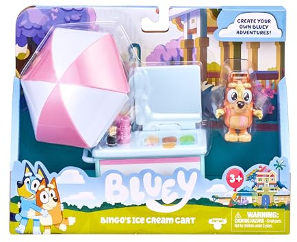 Bluey Bingos Eisfahrzeug-Spielset mit offiziellem Bingo zum Sammeln, 6,3–7,6 cm große Actionfigur mit ihrem Eiswagen