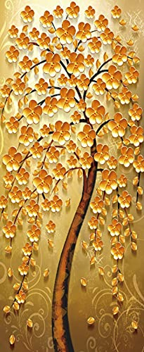 A.Monamour Türtapete Selbstklebend Türfolie Türposter 3D Baum Mit Goldenen Blumen Moderne Abstrakte Kunst Vinyl Folie Türdeko Tapete Wandbild Türaufkleber Türtattoo 85 x 215 cm