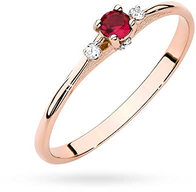 MARKO Roségold Damenring mit Rubin 0.15Ct und Diamanten 14 Karat Gold (585) | Goldring mit Box | Goldring für Frauen (Roségold, 65 (20.8))