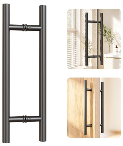 Ranbo 450mm Length Back to Back Push Pull Door Handle 304 Stainless Steel H Shaped Sliding Door Handle Bar, Fits Commercial Interior and Exterior Wooden and Glass Doors, Matte Black | 11-13/16 Hole Spacing, Fits 1/4–3/4 Glass Doors and 1-3/8–2-3/16 Wood Doors, for Shower, Barn and Storefront Door