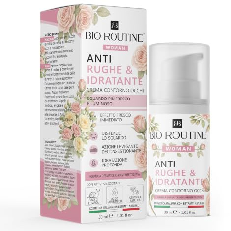 Crema Contorno Occhi Donna Antirughe Idratante Borse e Linee Sottili con Bava di Lumaca, Acido Ialuronico a 3 Pesi Molecolari, Centella Asiatica, Ippocastano, Vitamina E, BIO ROUTINE
