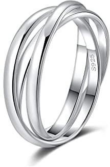 SILBERTALE Bague en argent sterling 925, nœud torsadé tressé, 3 anneaux, argent sterling 925, bague pour femme, 3 en 1, soulagement anxiété pivotant, Argent