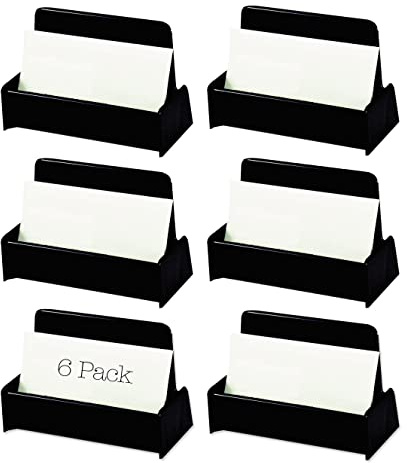 Manaloom Business Card Holder for Desk, Business Card Holders Display Plastic Business Card Stand, Desktop Business Card Holders for Exhibition, Home & Office - Black - Fits 50 Cards Each - 6 Pack