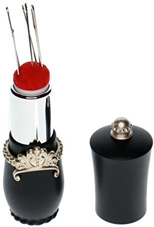 Nadelkissen in Lippenstift-Form, mit 5 Nähnadeln, Schwarz