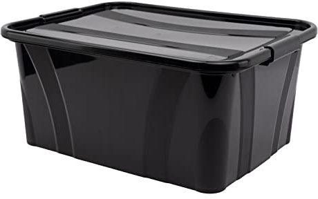 goodsforbusiness Aufbewahrungsbox mit Deckel schwarz, 51x38,5x23cm, 32L | Transportbox Lebensmittelbox Kunststoffbehälter Lagerbox Wäschebox, stapelbar, lebensmittelgeeignet
