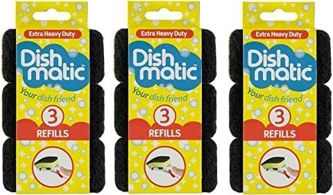 Replacement Dish Washing Fillable Washing up Brush Heavy Duty, General, Non Scratch Refill Sponges Cleaning Scourer by UKDD® (3 x3 =9 Black Refills (Heavy Duty))