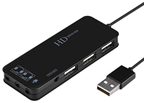 USB Hubs Audio Adapter External Stereo Sound Card with 3.5mm Headphone and Microphone Jack for Windows, Mac, Linux, PC, Laptops, Desktops, PS4 Computer External USB New Version Grey