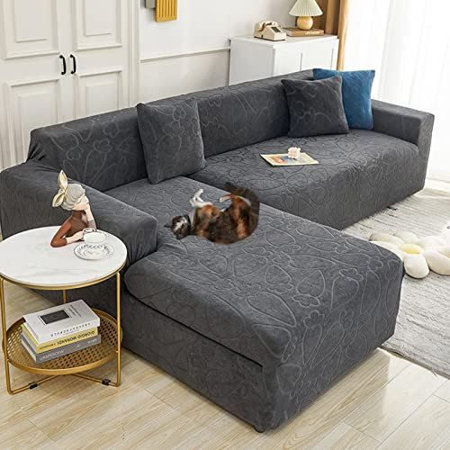 LJQAIZYL Sofa überzug Eckcouch Couch überzüge L Form Rechts Links Sofabezug Jacquard Sofahusse Couchbezug Sofabezüge Für 1 2 3 4 Sitzer Elastische Sofa Cover Sofa Hussen Abdeckung,GrayA-3seats+3seats