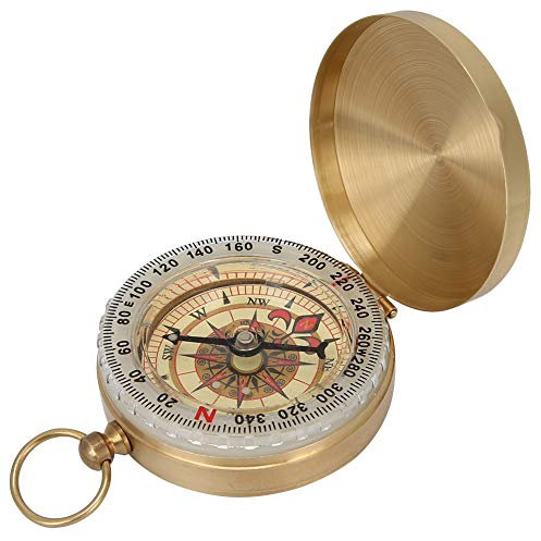 Klappkompass aus Messing Retro Stil wasserdicht mit Leuchtfunktion Outdoor Camping Taschenkompass für Wandern Bergsteigen Navigation goldfarben 6x6x2cm tragbar