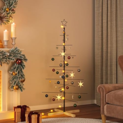 Festnight Metall Weihnachtsbaum, Metalltanne schwarz, Christbaum Groß Dekorationen Weihnachtsbaumkugeln, Tannenbaum Metall, inkl. Holzständer, 150 cm