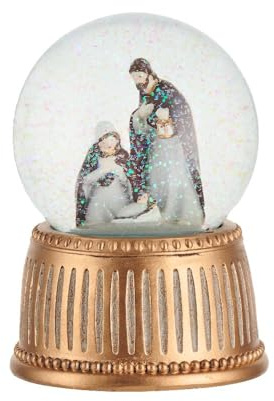 VILLA ITALIA Glas Weihnachtskugel mit Spieluhr - Heilige Familie 15 cm - Melodie Stille Nacht - Schnee - Spieluhr - Musik - Spielzeug - Weihnachten - Christmas - Schneekugel