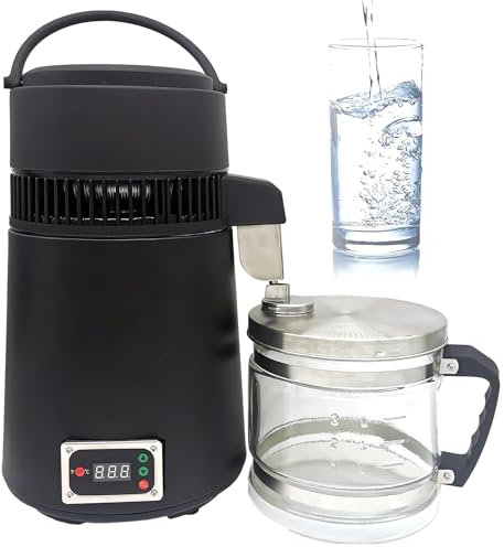 Distillatore Acqua, Contenitore in Vetro in Acciaio Inossidabile 304 da 750 W, Filtro Depuratore Acqua Distillata con Blocco Termico Pulsante Display Digitale, Distillatore Acqua Pura da 4 Litri per