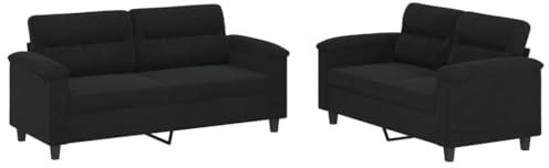 vidaXL Sofagarnitur 2-TLG., Sessel Couch mit Kissen, Sofa Wohnzimmersofa mit Armlehnen, Couchgarnitur Designsofa Sitzmöbel Polstermöbel, Schwarz Mikrofasergewebe