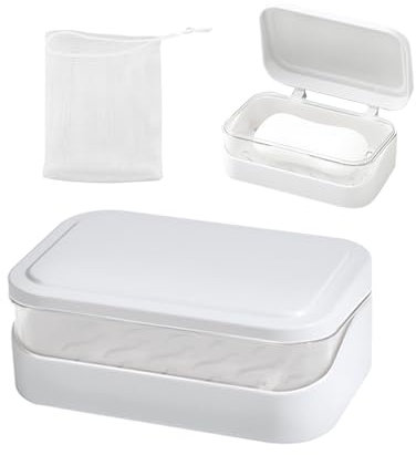 1 contenitore per portasapone con rete in schiuma, accessori per sapone da bagno, portasapone a doppio strato, a prova di perdite, scolapiatti (color crema)