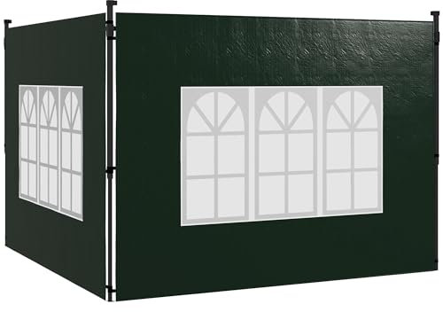 Outsunny Set 2 Teli per Gazebo 3x3 m e 3x6m, Pareti Gazebo con Finestre in PE e Plastica, Verde
