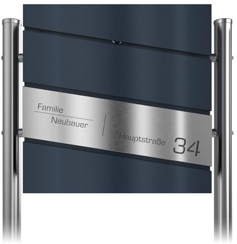 Graviers Design Buzón en color antracita RAL 7016 con soporte independiente, buzón personalizado de acero inoxidable, placa para nombre, número de casa, nombre de calle, buzón con candado y