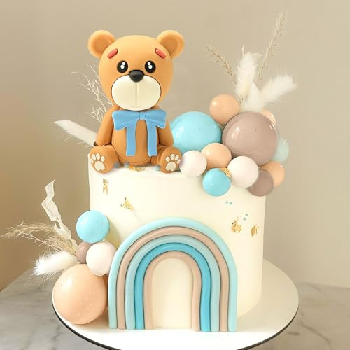 JeVenis decoracion de tarta oso azul bolas de oro azules decoracion de tarta de osos decoración de tarta de cumpleaños