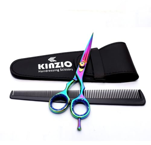 KINZIO Barber Hair Cutting Scissor Hairdressing Scissors Razor Cut Edges Stainless Steel Multi Color Scissors Hair Cutting Shears - for Salon Barbers and for Personal Use (6.5)