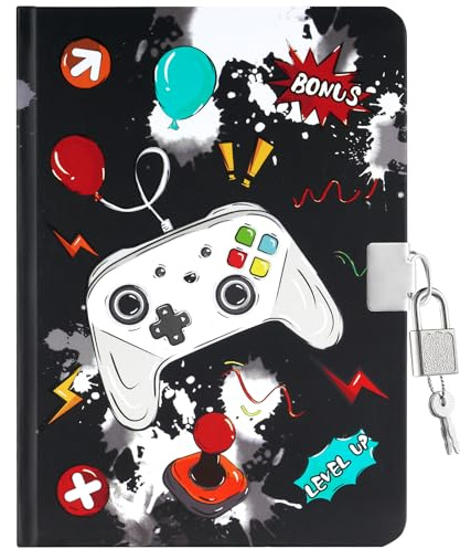 WERNNSAI Diario per Bambini per ragazzi Diario di Gioco - Diario Luminoso per bambini Diario per videogiochi con lucchetto e chiavi, Blocco note per la scuola A5 a Righe, Quaderno per giochi Regalo