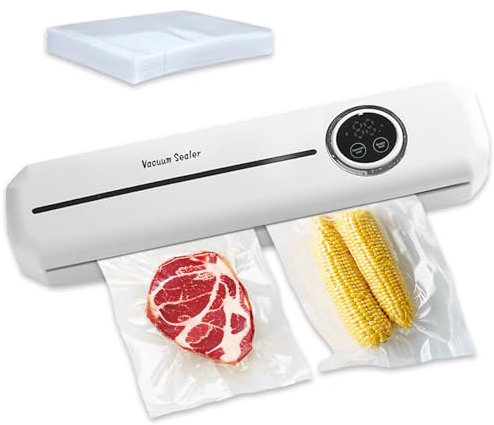 Machine Sous Vide Alimentaire avec Opération Simple en Un Clic, Petit Machine Sous Vide Multifonctionnel 120 Watt Forte Aspiration avec 20 Sac Sous Vide Alimentaire (Blanc)1