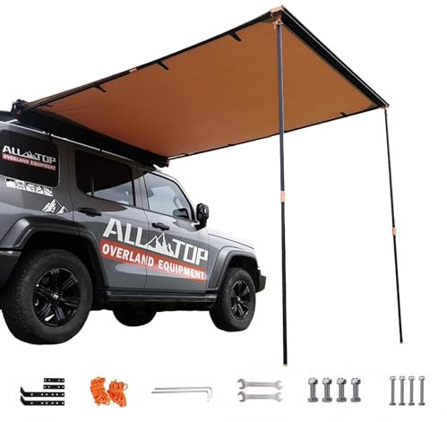 KXJPIZIYB SUV Dachzelt Autot, Auto Markise, Fahrzeugseitenmarkise, Wasserdicht und Sonnenschutz, Einziehbare Seitenmarkise Ausziehbar, für 4x4/Auto/SUV/LKW(140x250cm/4.5x8.2ft)