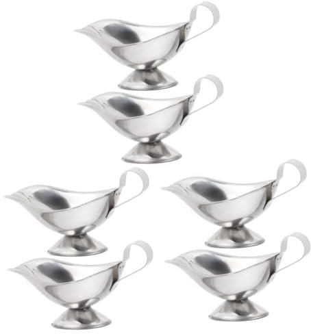 PartyKindom 6pcs Gravy Boat Capacity Stainless Steel Sauce Dish Lids for Serving Dishes