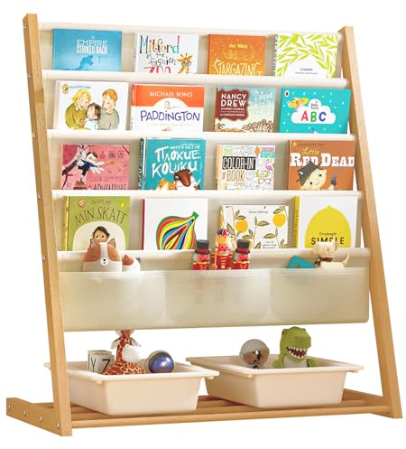 Uptyia Librería Infantil con 4 Estantes y Cesta de Almacenaje