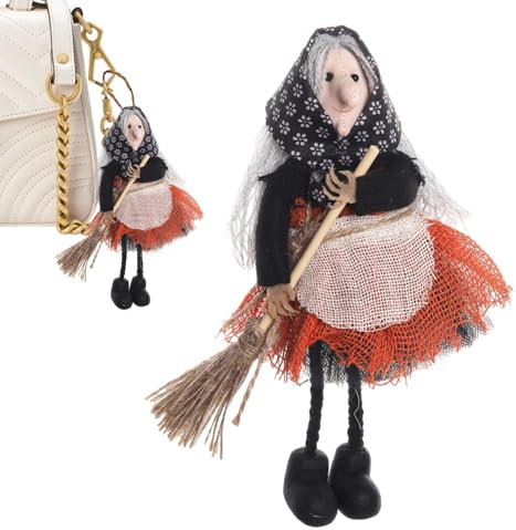 Kixolazr Halloween-Hexen-Anhänger, Halloween-Hexen- -Ornament – Schürze Hexe mit Besen, Ferienhausdekoration, Sammelfiguren, Halloween-Baumschmuck, -Dekorationen
