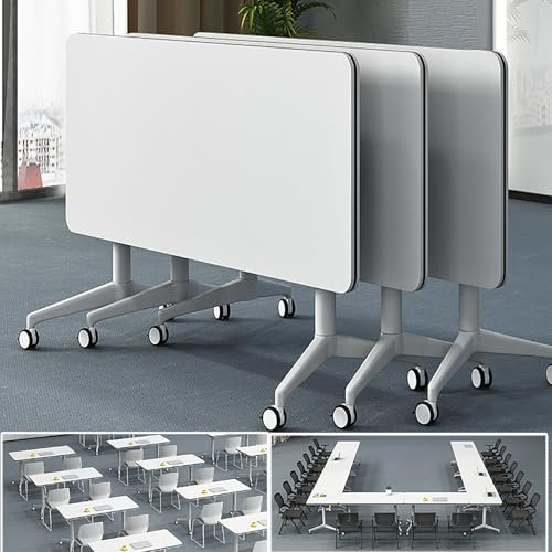 Gtzly BüRotisch, Konferenztisch, Klappbare Besprechungstische, 3-Teiliger Mobiler Schulungstisch mit Klappplatte, Moderner, WeißEr Tragbarer Konferenztisch mit Leisen RäDern(55.1 * 15.7 * 29.5in)