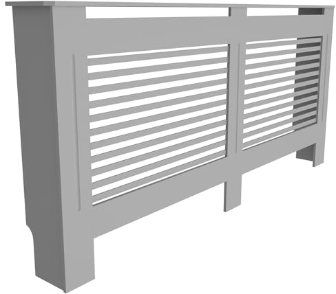 FATIVO Extra Height Radiator Cover 90cm Grey Horizontal Slat Thick MDF,XL | MDF Radiator Cabinet, Anti-Tipping Device, Ventilated Design, Heat Protection, Decorative Top Shelf for Living Room Hallway