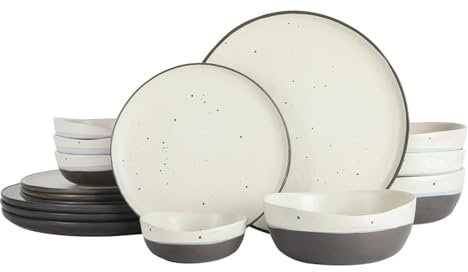 Service de table double bol pour 4 personnes (16 pièces), blanc et noir (blanc noir)