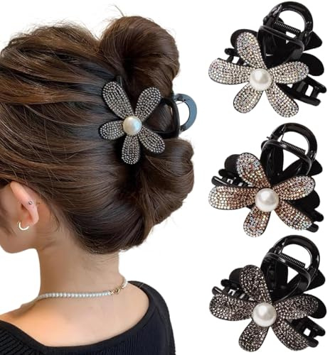 Ypkia Confezione da 4 Fermagli per Capelli a Fiore da Donna con Strass, Taglia Media, Fermagli per Capelli Vintage per Donne e Ragazze, Accessori per Capelli