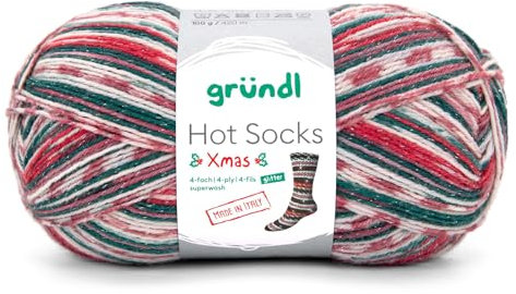 Gründl Hot Socks Xmas, christmas, 4-fädige Weihnachtssockenwolle mit Glitzer, 100g/420m, 75% Schurwolle/25% Polyamid