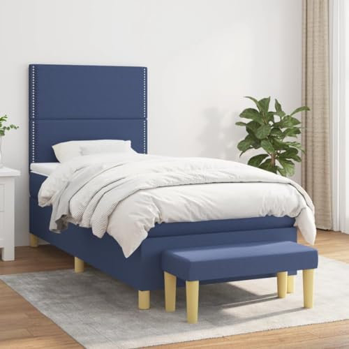 LAPOOH Boxspringbett mit Matratze Blau 90x200 cm Stoff, Bett, Bed Frame, Familienbett, Bettrahmen, Bett Gestell, Bett Rahmengestell, Schlafzimmer Bett - 3137051