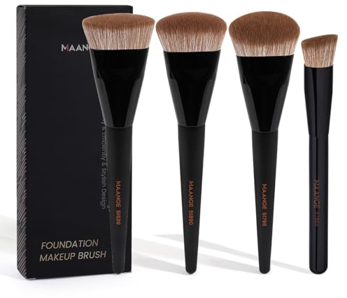 4Pcs Makeup Brush Set- Foundation Brush & Angled Concealer Brush Perfect For Blending Liquid, Cream or Flawless Powder Cosmetics