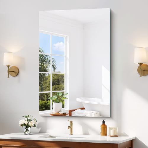 COFENY Spiegel Rahmenlos, 90 × 60 cm Rechteckiger Wandspiegel mit Polierten Kanten, HD Glasspiegel, Upgraded Shatterproof Badspiegel für Badezimmer, Schlafzimmer und Wohnzimmer