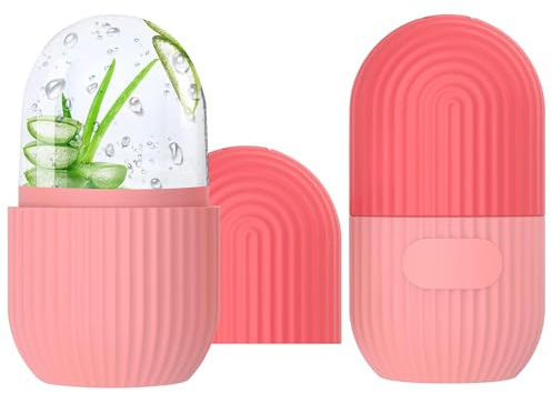 FLOWERUN Lot de 2 Ice Roller, Glaçon Visage Réutilisable en Silicone, Outil de Massage Glacé pour le Visage, Réduction des Pores et des Cernes, Pour Soins Beauté Maison (Rayures Roses)