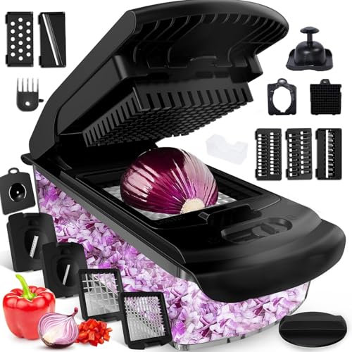 CHARBAG 18-in-1 Vegetable Chopper Black – Multifunctional Food Chopper, Slicer, Dicer, Cutter, Grater for Onion, Garlic, Salad, Veggies