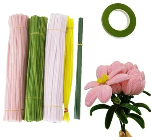 Neuytiky 330 Pfeifenreiniger Set, 4 Farben Chenilledraht für Basteln und Dekorieren, 30cm Lang Pfeifenreiniger Rosa Grün, Pipe Cleaner Kreativ Set für Erwachsene DIY Basteln