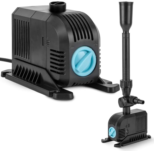 Teicher Teichpumpe FP-900 [20 W, 900l/h] Springbrunnen für Außen, Springbrunnenpumpe inkl. Aufsätze & Filter Schwamm | Teich, Miniteich, Wasserspiel, Fontänen, Bachlauf, Wasserfall Pumpe aussen klein