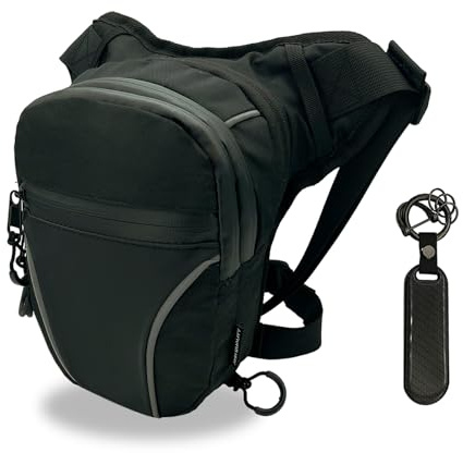 AHR Quality Pernera Moto (+Llavero) con Tiradores Técnicos - Riñonera Moto Bolsa Pierna Moto Riñonera Pierna para Hombre y Mujer Lateral Táctica Mujer 3 Bolsillos y Doble Sujeción Color Negro