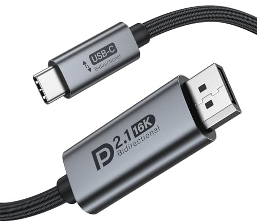 Bidirektional USB C DisplayPort 2.1 Kabel, 16K@30Hz 8K@120Hz 4K@240Hz/120Hz,80Gbps,UHBR20,G-Sync,HDR,Verbessert DisplayPort auf USB C Kabel für MacBook,Lenovo,Dell,HP,RTX 5090/5080/4090/4080 (1m)