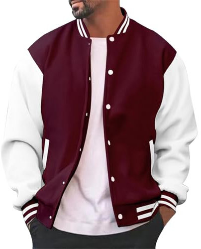 Generisch 2026 Mode Homme Veste Décontractée Slim Fit Coton Letterman Baseball Bomber Urb An Classic College Jacket, Bordeaux, XXL