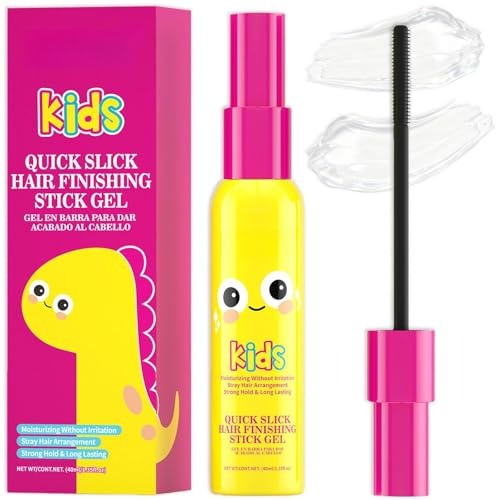 Hair Finishing Stick Gel, Kids Quick Slick Stray Hair Tamer With Dinosaur Design, Gentle Brush-On Formula, For Hairs & Flyaways, 40ml
